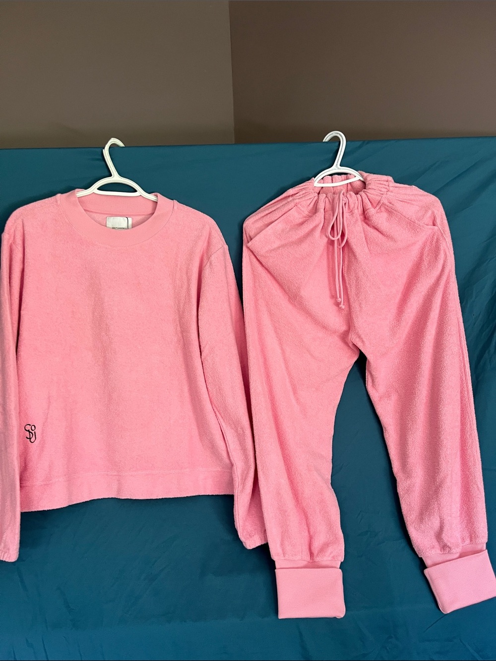 Women’s Pink Organic Cotton Lounge Set - Long Sleeve Top & Drawstring Pants New